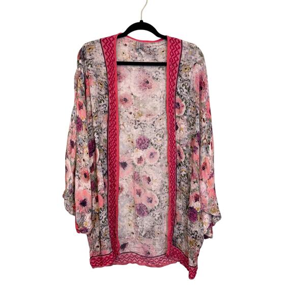 Blink London Anthropologie Kimono Cover Up One Size Pink Multi Floral Open Front - Picture 1 of 10